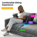 4 Seater Oversized Sectional Sofa with Movable Ottoman, 104" Plush Corduroy Upholstered Cloud Sofa Couches, 2-in-1 Convertible Lounge Sleeper Sofabed w/ 6 Throw Pillows for Living Room Apartment Eafurn