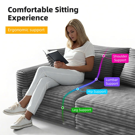 4 Seater Oversized Sectional Sofa with Movable Ottoman, 104" Plush Corduroy Upholstered Cloud Sofa Couches, 2-in-1 Convertible Lounge Sleeper Sofabed w/ 6 Throw Pillows for Living Room Apartment Eafurn