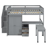 Harper & Bright Designs Full Size Loft Bed with Stairs and Bookshelf, Wood Full Storage Bed with Desk & Wardrobe, Space-Saving Multifunctional Furniture for Kids & Teens - Gray Harper & Bright Designs