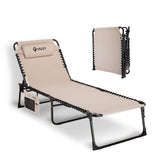 VILLEY Oversize Chaise Lounge Outdoor, Heavy-Duty Folding Lounge Chair for Outside, Portable Trifold Beach Lounger with 5 Adjustable Positions for Outdoor, Patio, Beach, Lawn, Backyard, Camping -Beige VILLEY