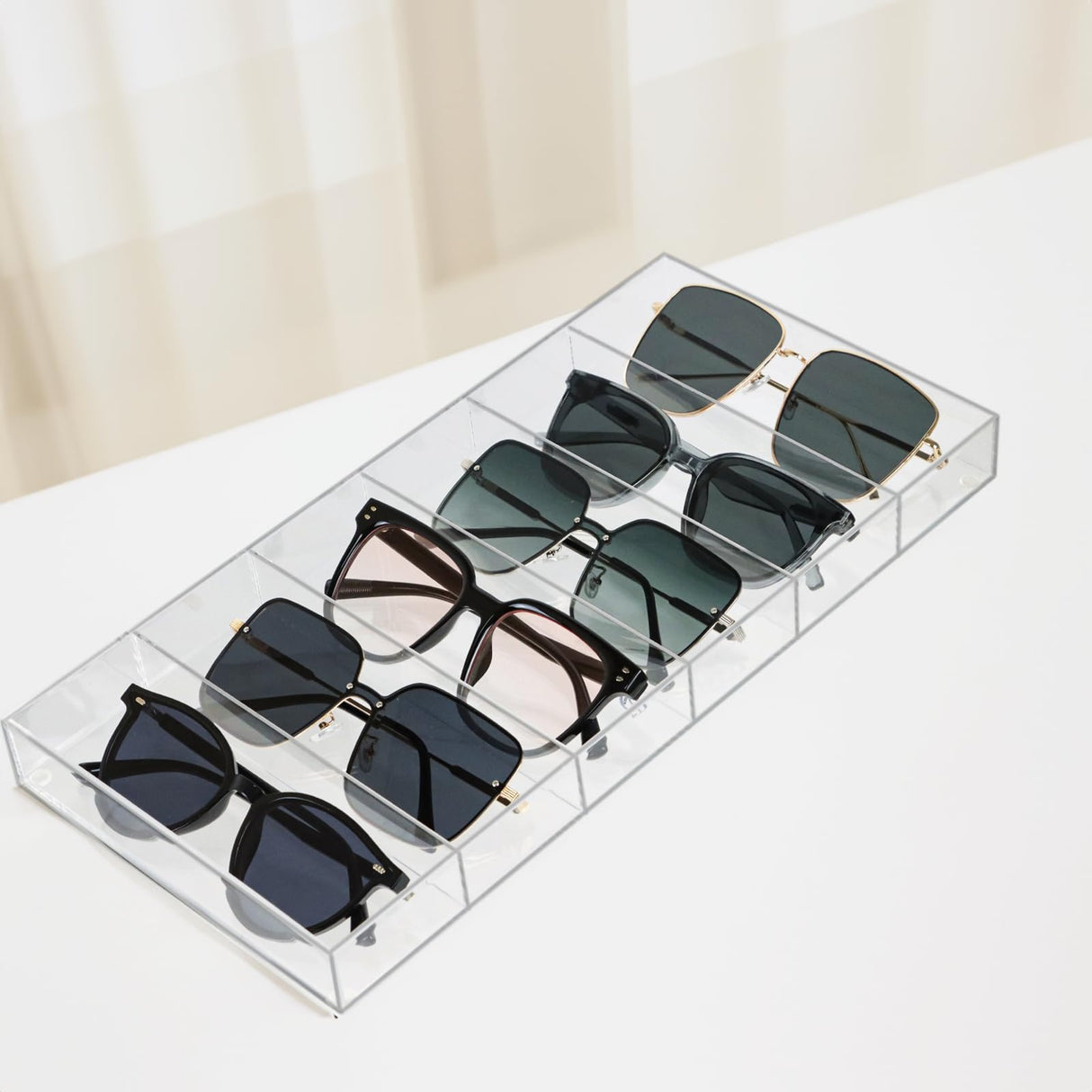 ZEXALOR Clear Drawer Organizer, 6 Sections Eyeglass Sunglasses Organizer Holder, Drawer Dividers Office Desk Tray Bathroom Makeup Jewelry Trays (14×7×1.2") ZEXALOR