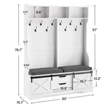 UPOSOJA Hall Tree with Bench and Shoe Storage, Entryway Bench with Coat Rack, Modern Farm House Barn Door 3-in-1 Hall Tree with Storage Cushioned Bench Stool and Hooks for Hallway, Living Room (60IN) UPOSOJA