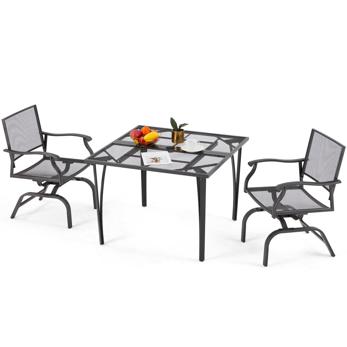 U-MAX Outdoor Patio Rocking Dining Chairs Set of 2, Outdoor Furniture Metal Frame Rocker Chair with15-Degree Rocking Function for Lawn Porch Garden Balcony (Dark Gray) U-MAX