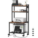 Asgolion Large Printer Stand with Storage, 40" Tall 4 Tier Printer Table with Wheels for Home Office, Printer Cart Beside Desk for Printer, Scanner, Fax, Living Room, Kitchen, Rustic Brown Asgolion