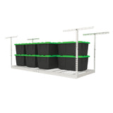 MonsterRax Overhead Garage Storage Racks 3x8’ Ceiling Mounted Shelving, Adjustable Hanging Organizer, Heavy Duty Steel, Holds 500 Pounds, Color: White, Adjustable from 24"-45" off the Ceiling MonsterRAX Storage Solutions