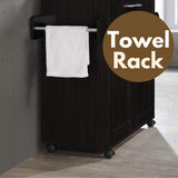 Hodedah Rolling Wood Kitchen Island Cart with Spice Rack, Towel Rack, Utensil Drawer plus Cabinet, White with Beech Top Hodedah