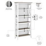 Bush Business Furniture Key West 5-Shelf Bookcase in Shiplap Gray and Pure White Bush Business Furniture