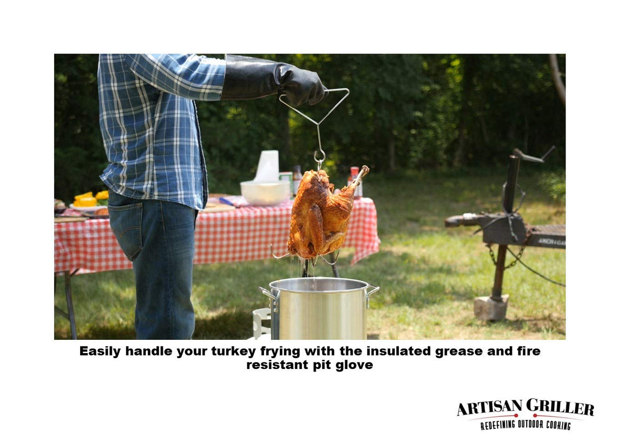 Artisan Griller BBQ, Smoker & Oven glove- Insulated Heat Resistant for Fryer & Kitchen. Great Barbecue Smoking Oyster Mitt–Turkey Fryer, Oil,Fire & Water resistant -(Size 10/XL – Black neoprene) ARTISAN GRILLER REDEFINING OUTDOOR COOKING