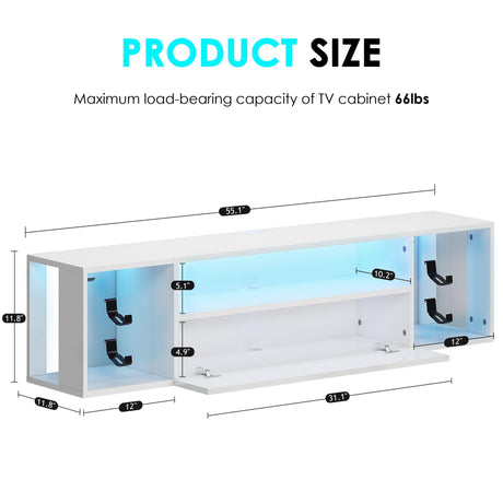 DlandHome Floating TV Stand with LED Lights,Wall Mounted TV Shelf with Led Lights, 55.1" Modern Entertainment Center Media Console with Storage,White DlandHome