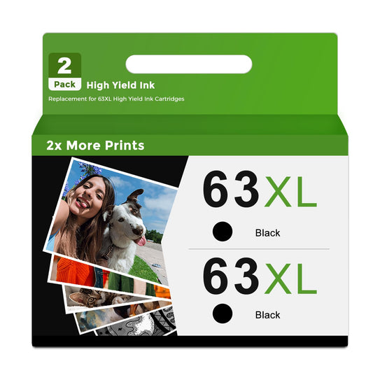 63XL Black Ink Cartridge to Officejet 3830 5258 Printer Ink Replacement for Hp Ink 63 XL 63XL HP63 HP63xl to Envy 4520 4512 4510 Officejet 4650 5200 5255 4655 4652 5252 3630 3632 2132 Printer (2-Pack)