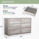 Modern 6-Drawer Dresser with Spacious Storage,Sturdy Wood Frame, and Large Capacity Drawers, Dressers for Bedroom, Home Organization Storage for Living Room or Hallway, Grey Techni Home