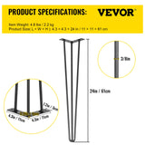 Happybuy Hairpin Table Legs 24" Black Set of 4 Desk Legs 880lbs Load Capacity (Each 220lbs) Hairpin Desk Legs 3 Rods for Bench Desk Dining End Table Chairs Carbon Steel DIY Heavy Duty Furniture Legs VEVOR