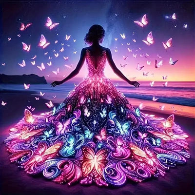 JFYHAB 5D Beach Diamond Art Kits for Adults Beginners, Angel Fairy Diamond Painting Kits, DIY Full Round Drill Butterfly Paint by Diamonds Dot Gem Art for Adults, Home Wall Decor 12x 12 Inch