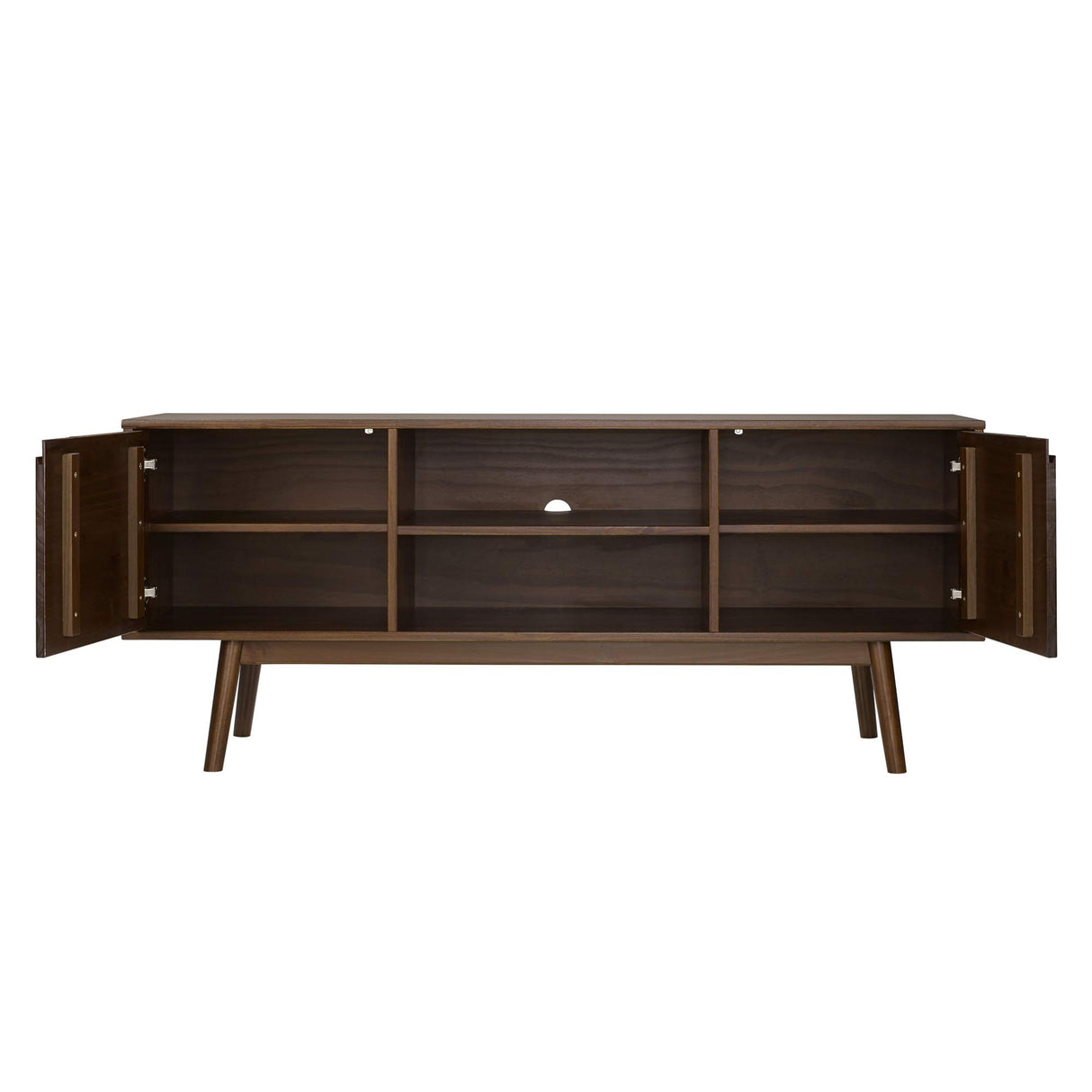 Walker Edison Modern 2-Door Solid Wood Stand for TVs up to 65 Inches, 58 Inch, Walnut Walker Edison