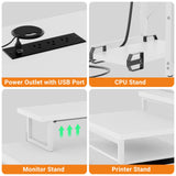 Unikito 70.8" Reversible L Shaped Computer Desk with Fabric File Drawers, Corner Desk with RGB LED Light & Power Outlets & Monitor Stand, Large Gaming Desk for Home Office Workstation, White Unikito