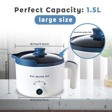KQU Wax Melting Pot with Thermometer, Electric Wax Melter for Candle Making with Spout, Small Double Boiler Pot Set for Beginner Adults KQU