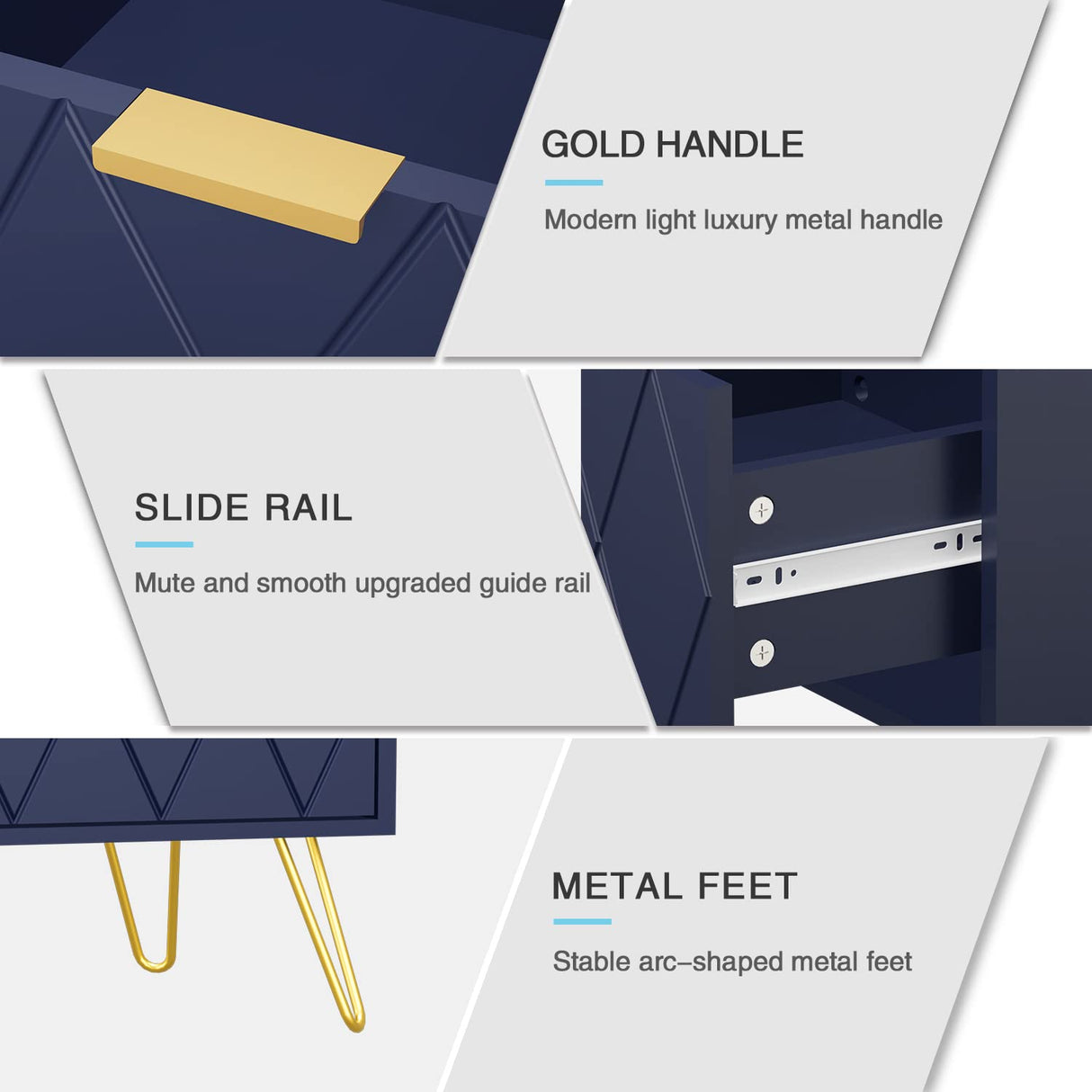 Anbuy Bedroom Sets Navy Blue Sets 3Pcs Large 6 Drawer Dresser and Night Stand Sets for Bedroom, Two Drawers Nightstand Set of 2 & 6 Drawer Dresser Combo 3 Pieces (Navy Blue)