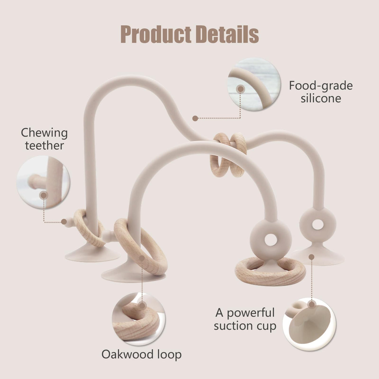 zeeloopbee High Chair Toys with Suction Cups for Infant Toddlers Silicone Suction Cup Montessori Educational Teething Toys for Babies Ages 0-6 M+ Baby Teething Toys for 6 to 12 Months(Beige) zeeloopbee