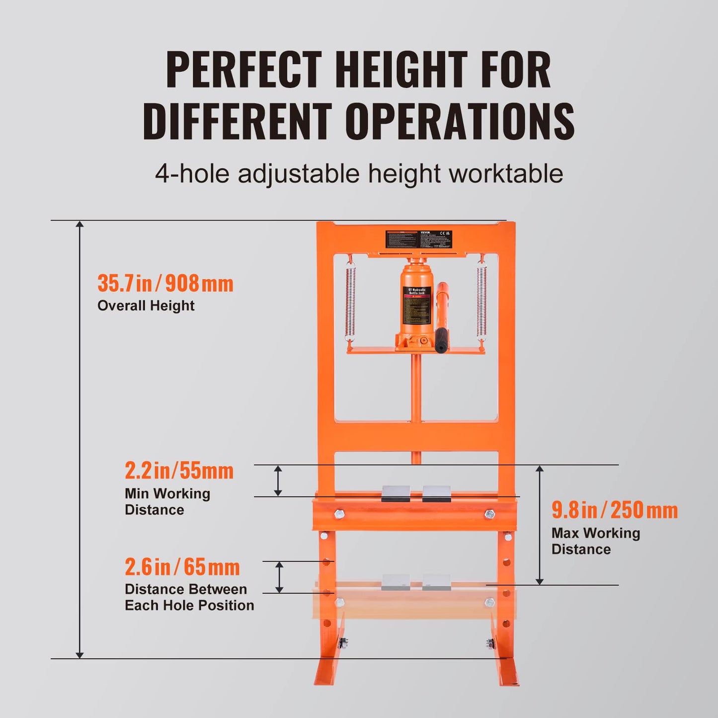 VEVOR Hydraulic 6 Ton H-Frame Garage Floor Adjustable Shop Press with Plates, 6T, Orange - WoodArtSupply