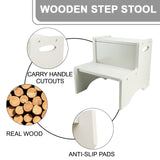 WOOD CITY Wooden Toddler Step Stool for Kids, Grey Two Step Children's Stool with Handles, Bonus Non-Slip Pads for Safety, Bathroom Potty Stool & Kitchen Step Stools Dual Height… WOOD CITY