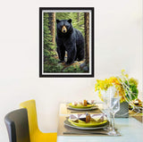 F-CANLAN Round Full Drill Diamond Painting Kit 5D Black Bear Diamond Art Painting by Numbers Bear Diamond Dots Arts Crafts Set for Children Diamond Painting Kit for Adult Room Decor (12X16 inches) F-CANLAN