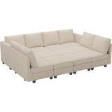Belffin Oversized 12 Seat Modular Sectional Sleeper Sofa Convertible Sleeper Sofa with Storage Seat Large Corduroy Modular Sectional Couch for Living Room Beige Belffin