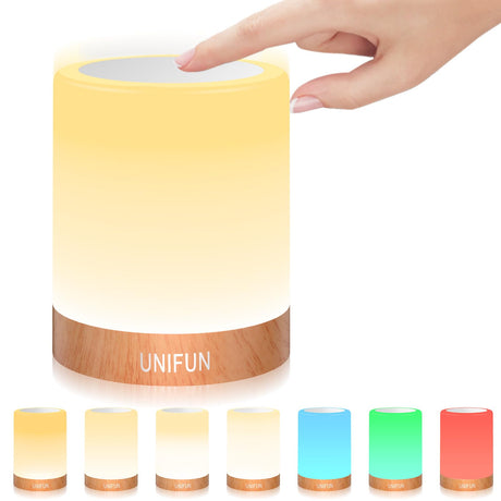 UNIFUN Night Light, Touch Lamp for Bedrooms Living Room Portable Table Bedside Lamps with Rechargeable Internal Battery Dimmable 2800K-3100K Warm White Light & Color Changing RGB (Regular Size)… UNIFUN