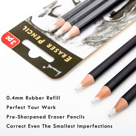 Brusarth 3pc Eraser Set - Fine Detail Eraser for Sketching, Charcoal Drawings & Colored Pencils Brusarth