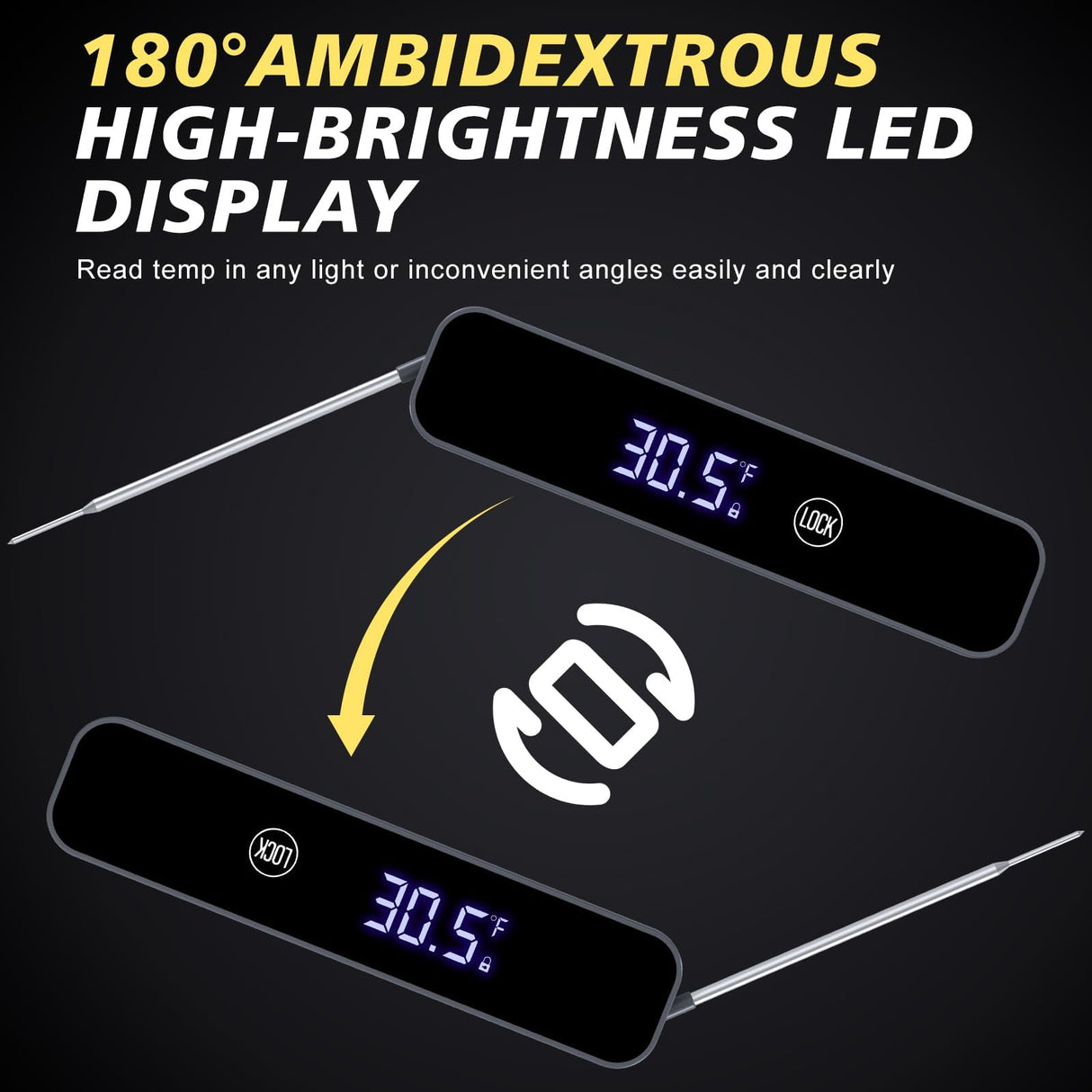 Meat Thermometer Digital, Homtronics 1s Instant Read Thermometer, Waterproof Professions Kitchen Cooking with 180° Reversible Backlight LCD, Food Thermometer Probe for Beef BBQ Grilling Smoker Baking Homtronics