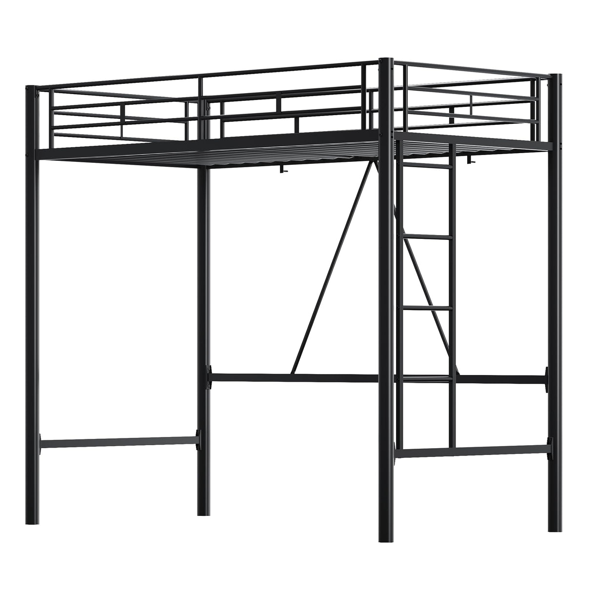 WLIVE Loft Bed Twin Size, Heavy Duty Metal Loft Bed with Safety Guard & Ladder, Noise Free, No Box Spring Needed, Black WLIVE