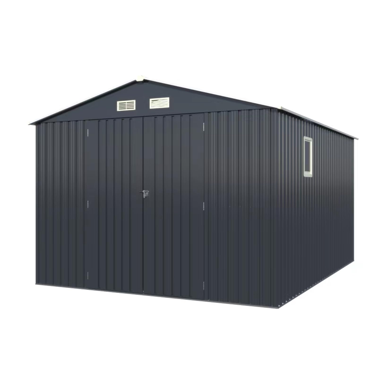 VanAcc 10x12x7.5 FT Outdoor Storage Shed, Galvanized Steel Metal Garden Sheds with 2 Light Transmitting Window and Double Lockable Door, Oversized Tool Sheds for Backyard Patio Dark Grey/Whit - WoodArtSupply