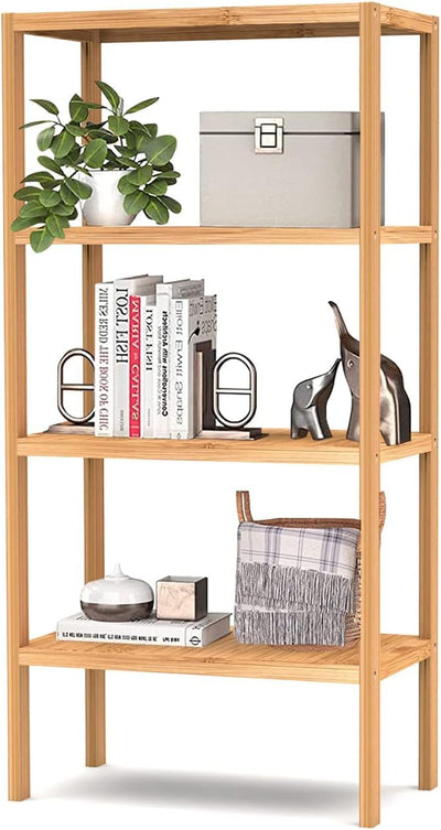 FoverOne 4 Tier Bamboo Shelf, Freestanding Book Shelf Bookcase Storage Rack for Bathroom Kitchen Living Room