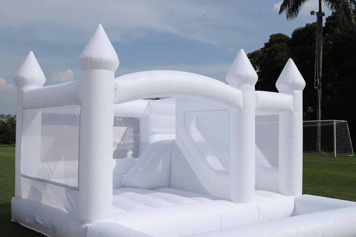 15x15FT White Bounce House for Kids Adults, with Slide & Ball Pit, (Commercial Grade Heavy Duty PVC) (1100W Blower), Large Jumper Bouncy Inflatable Castle, Wedding, Birthday Party, Baptism, 15x15x10ft Okayego