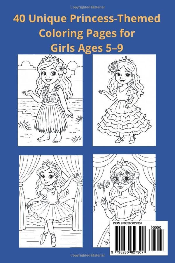Princess Coloring Book for Girls Ages 5–9: 40 Unique Princess-Themed Coloring Pages for Imaginative Kids WoodArtSupply