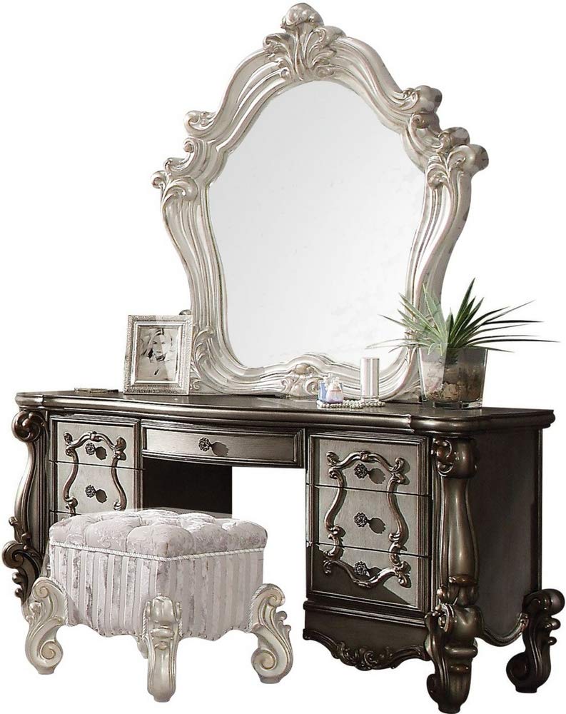 Acme Versailles Wood Bedroom Vanity Desk in Antique Platinum Pewter ACME Furniture