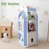 MYOYAY 360° Rotating Children's Bookshelf - 3 Tier Swivel Bookcase in Blue, Ideal for Kids' Bedroom Storage MYOYAY
