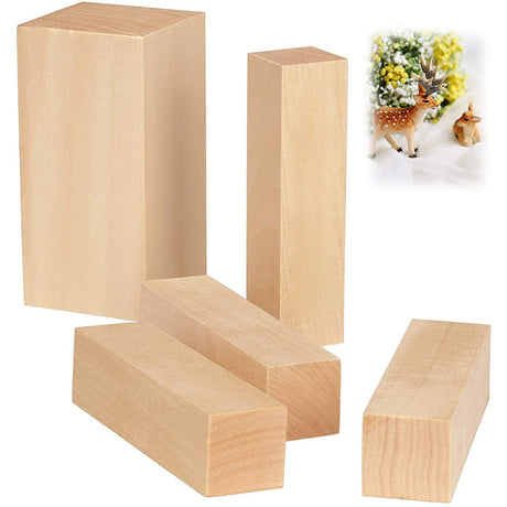 5 Pcs Basswood Carving Block, Natural Soft Wood Carving Block, 2 Sizes Portable Unfinished Wood Block, Carving Whittling Art Supplies for Beginner Expert DIY Wood Craft Fyrome