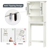 Baztin Over The Toilet Storage Cabinet, Over Toilet Bathroom Organizer with Doors and Adjustable Shelf, Thicken Frame Above Toilet Storage Cabinet Behind Toilet Bathroom Organizer, Cream White Baztin