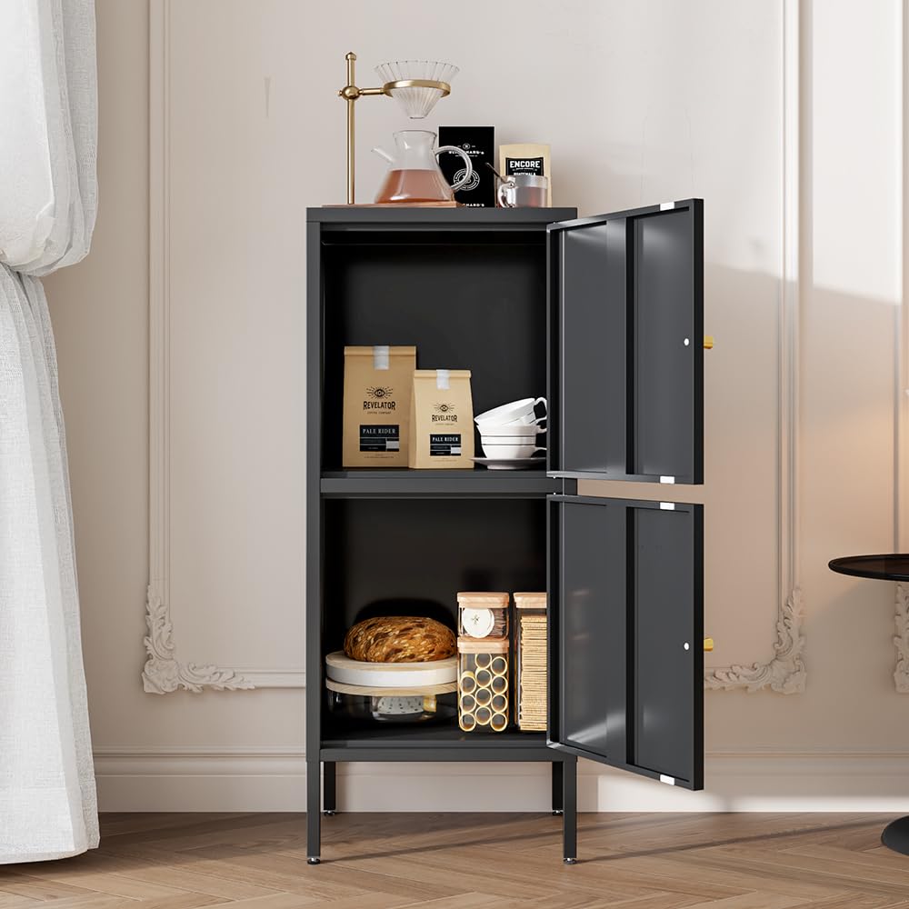 LYMOUYEE 2 Door Metal Storage Cabinet for Bed Room,Living Room,Home,Hotel，School -Metal Bedside Cabinet - Locker End Table & Office Storage (Black) LYMOUYEE