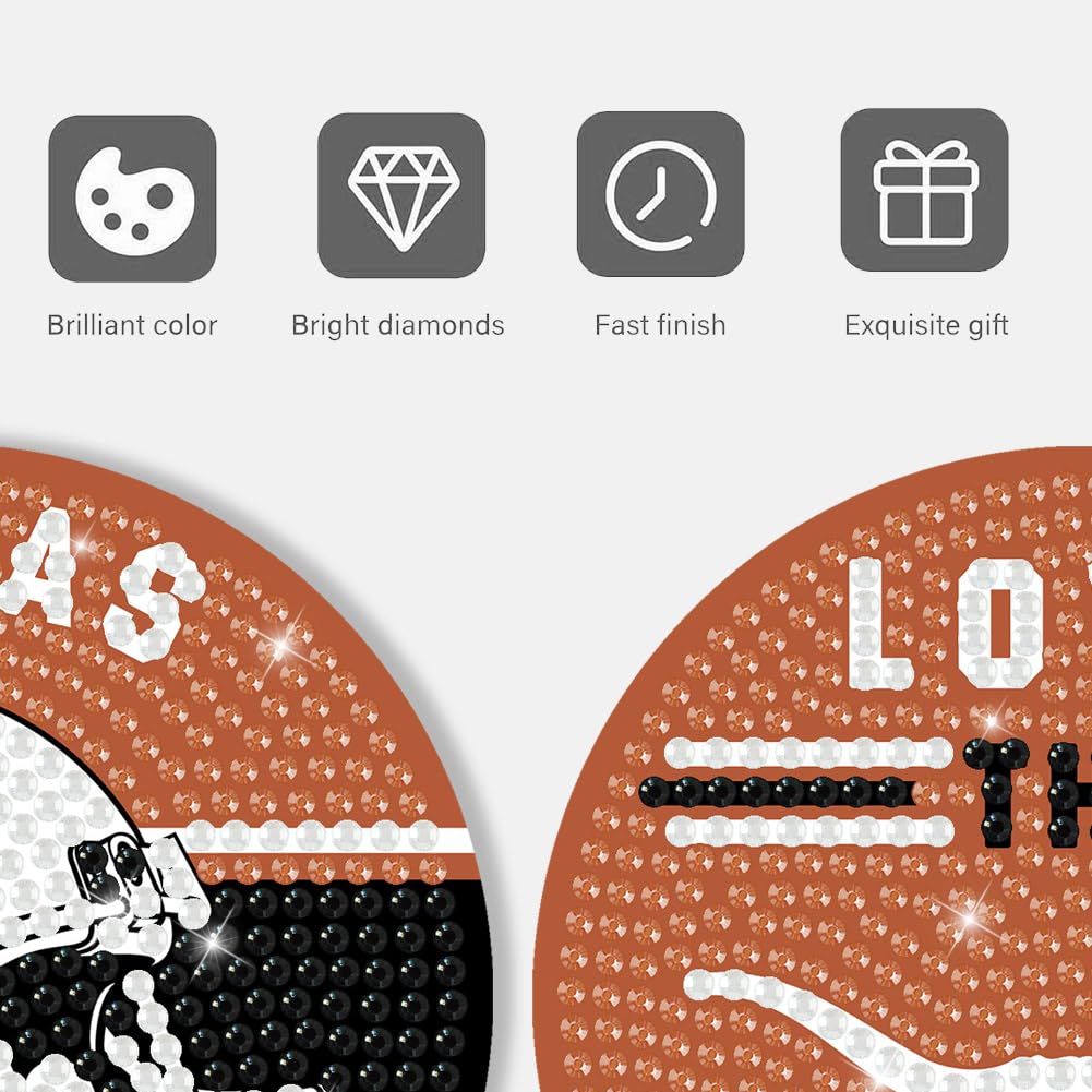 8 Pcs Diamond Painting Coasters, DIY Football Diamond Art Coasters Diamond Painting Kits for Beginners, Diamond Art Gift Craft Supplies (Texas Orange) WoodArtSupply