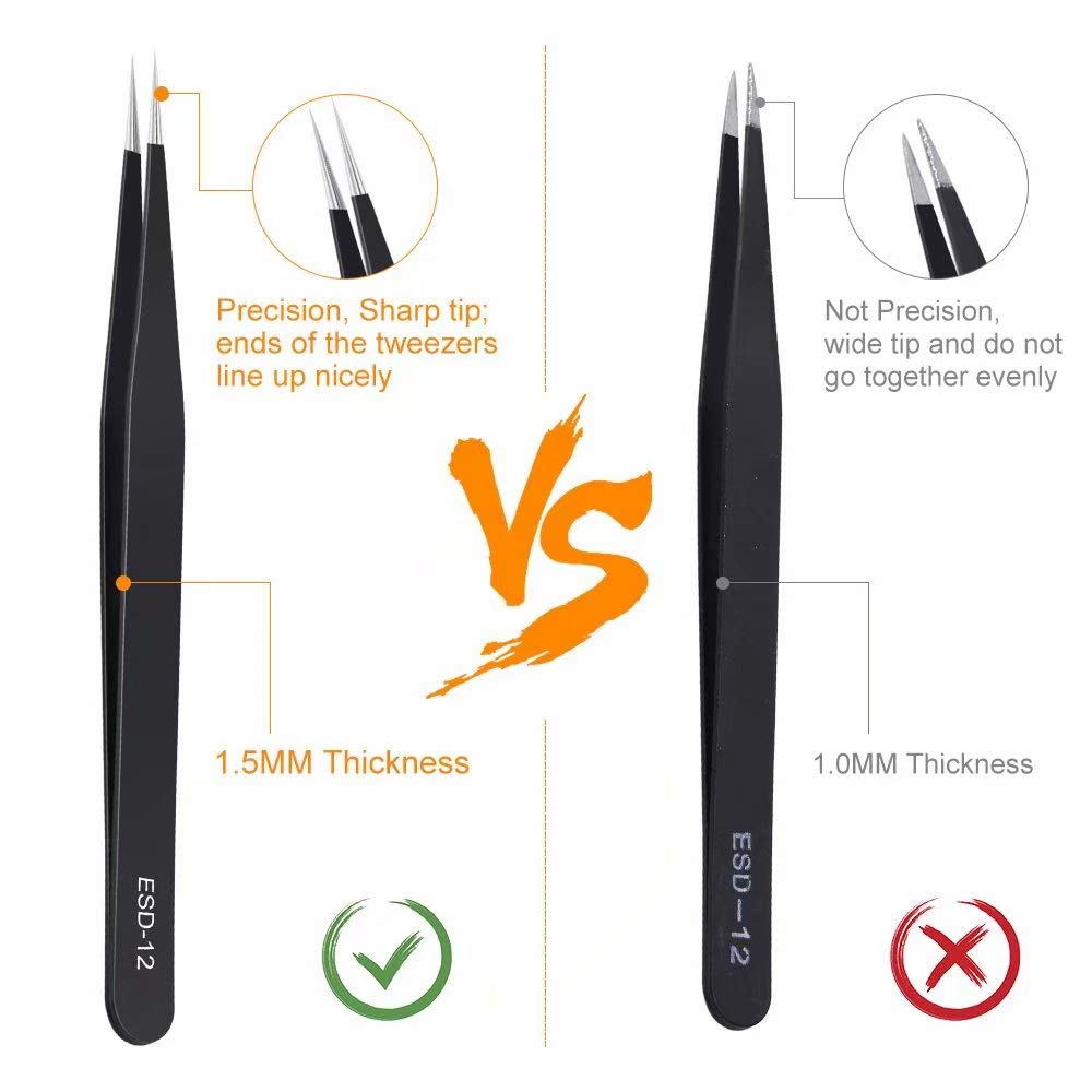 6PCS Precision Tweezers Set, Upgraded Anti-Static Stainless Steel Curved of Tweezers, for Electronics, Laboratory Work, Jewelry-Making, Craft, Soldering, etc, by kaverme. kaverme