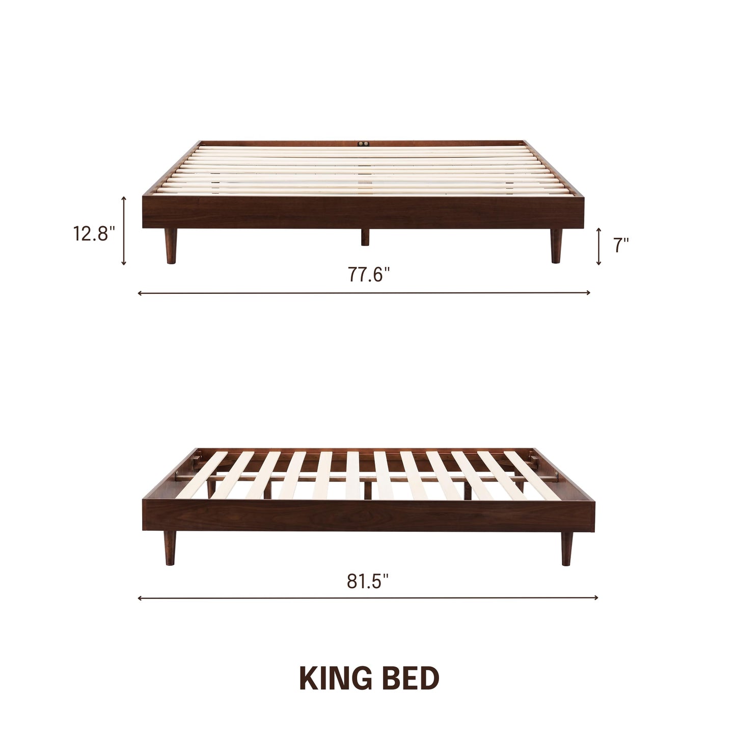 NTC Fly King Bed Frame - Dark Walnut, Modern Minimalistic Design with Silent Slats and Effortless Assembly - WoodArtSupply