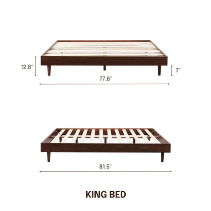 NTC Fly King Bed Frame - Dark Walnut, Modern Minimalistic Design with Silent Slats and Effortless Assembly - WoodArtSupply