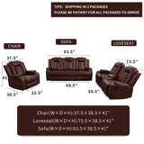 Dekmxas Living Room Set Brown Breathing Leather Sofa Living Room Furniture Set Power Recliner Manual Sofa,Loveseat and Chair with Cup Holders/Storage Console/LED Light for Living Room Dekmxas