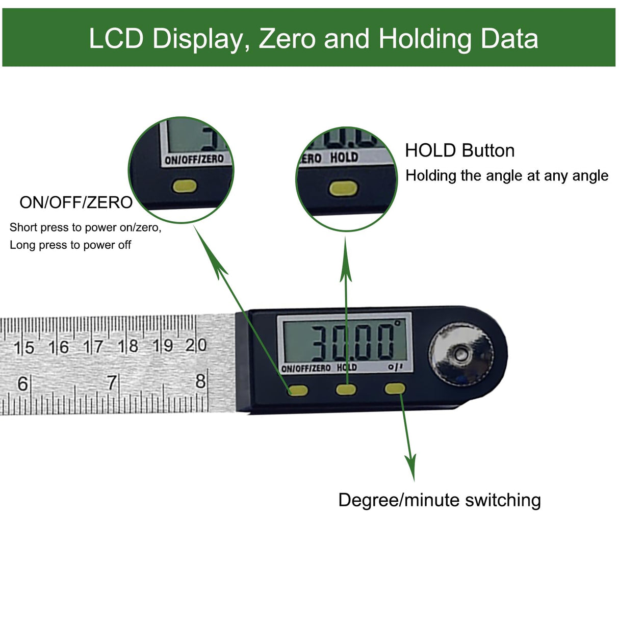 8 Inch Digital Angle Finder, JYEASTZ Stainless Steel Digital Protractor Angle Ruler with Holding Angle Data, Ideal for Construction Woodworking (8inch) JYEASTZ