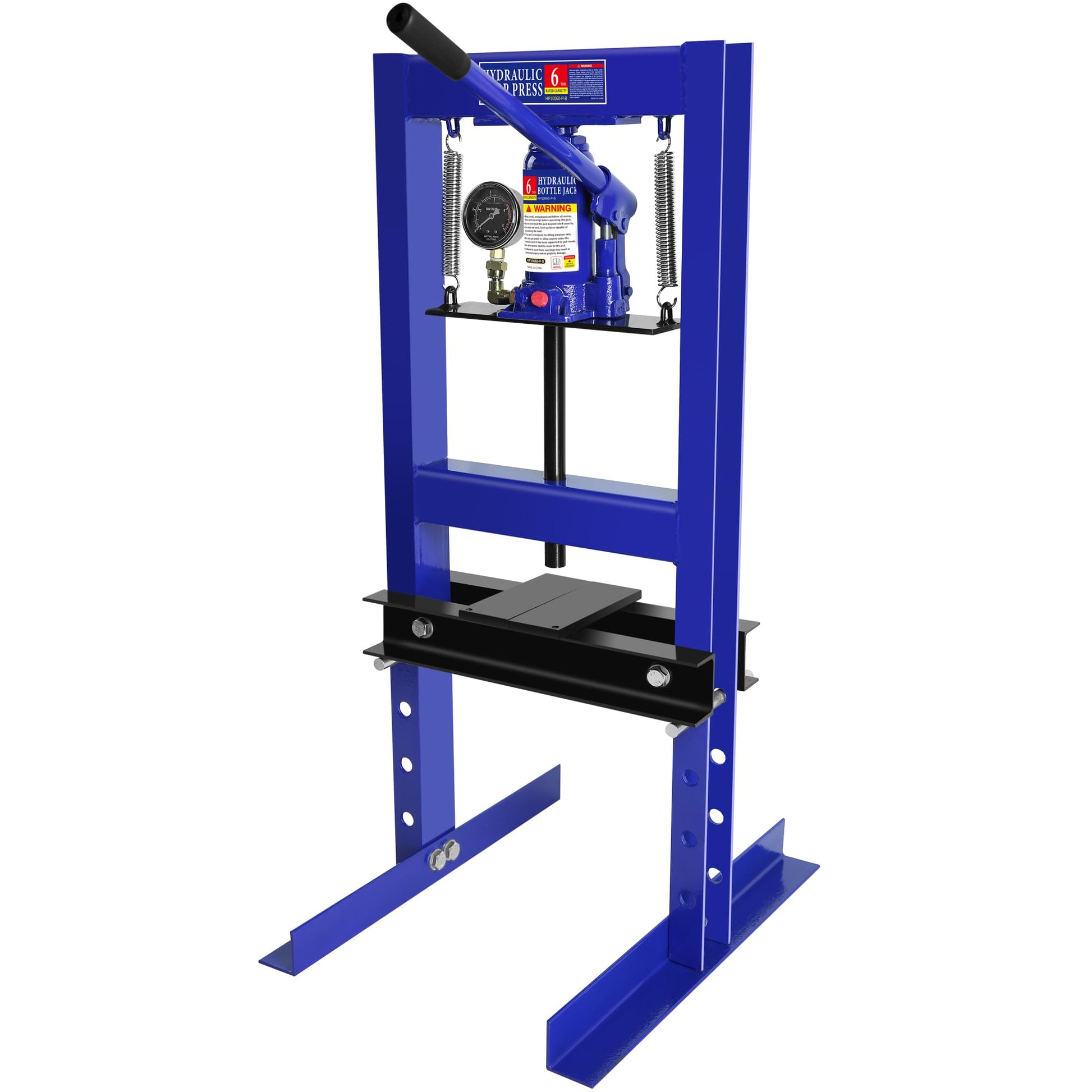 6 Ton Hydraulic Shop Press, Heavy Duty H-Frame Carbon Steel Body Garage Floor Adjustable Shop Press with Visible Pressure Gauge, Working Height 2.2" to 9.4" Blue - WoodArtSupply