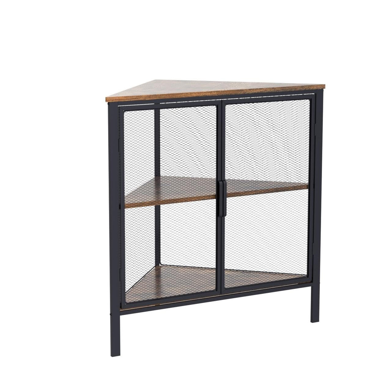 VECELO Corner Cabinet with Two Doors and Shelves, Free-Standing Storage Organizer for Small Space in Living Room/Bedroom/Kitchen, Brown and Black VECELO