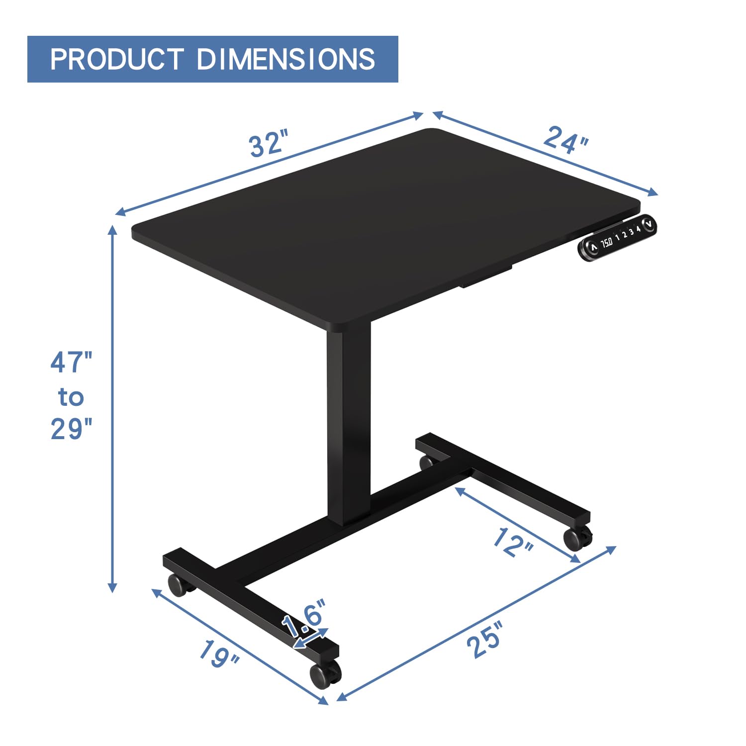 bilbil Electric Standing Desks with Lockable Wheels, 32 * 24 inch Height Adjustable Sit to Stand Desk, Overbed Laptop Table Desk, Mobile Rolling Desk, Portable Work Table for Home & Office, W - WoodArtSupply