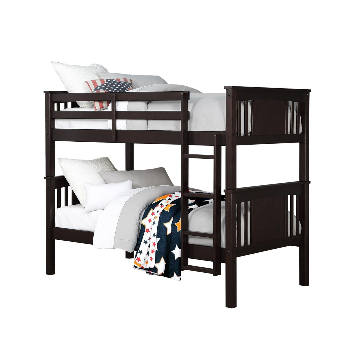 DHP Dylan Espresso Twin-Over-Twin Convertible Bunk Bed with Ladder and Guardrail DHP