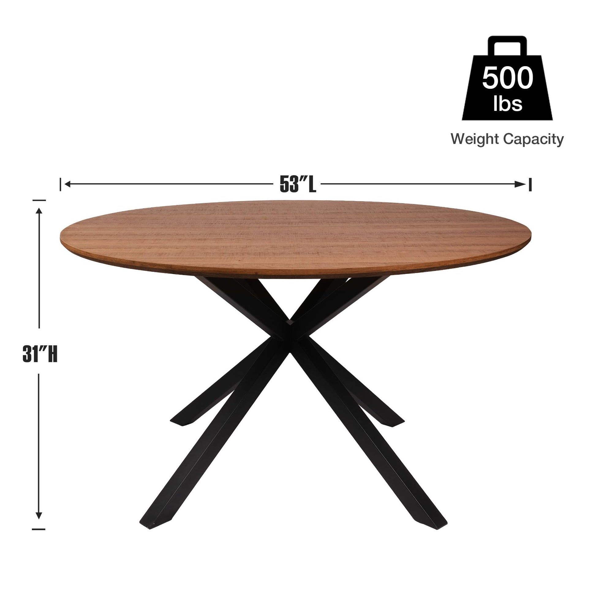 Fadidio 53” Round Dining Table for 6 Pedestal Wood Kitchen Table Dining Room Table Mid Century Modern Farmhouse Cross Metal Led for Cafe Restaurant Wine Bar Home Office Conference Nordic Oak  - WoodArtSupply